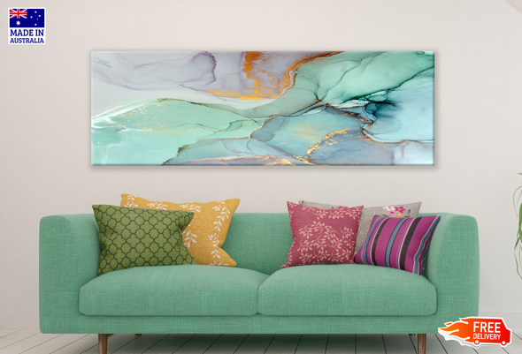 Panoramic Canvas Blue & Green Abstract Design High Quality 100% Australian made wall Canvas Print ready to hang