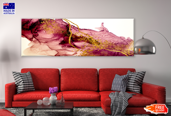 Panoramic Canvas Pink Gold Abstract Design High Quality 100% Australian made wall Canvas Print ready to hang