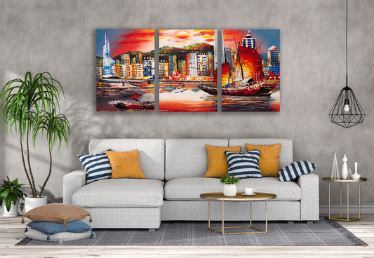 3 Set of Colorful City Abstract Oil Painting High Quality Print 100% Australian Made Wall Canvas Ready to Hang