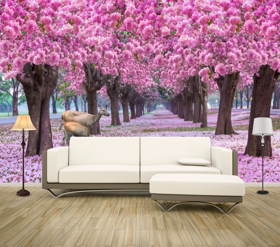 Wallpaper Murals Peel and Stick Removable Stunning Pink Flower Trees Photograph High Quality