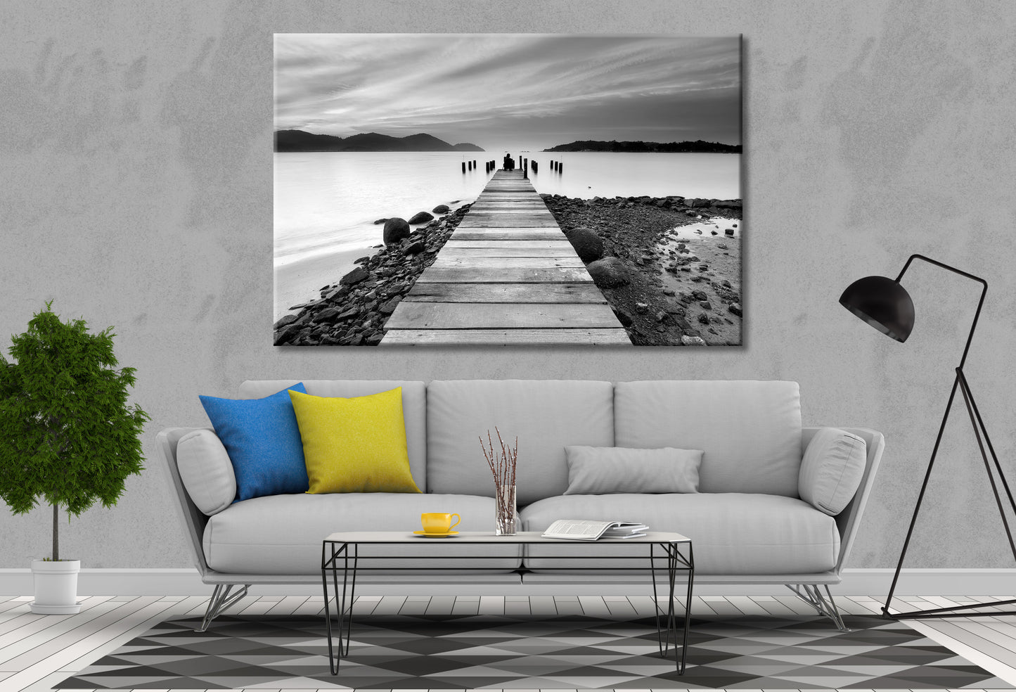 Stunning black and white pier seashore Print 100% Australian Made