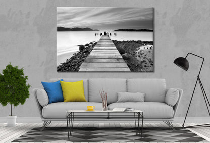 Stunning black and white pier seashore Print 100% Australian Made