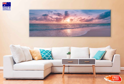 Panoramic Canvas Pink Sunset Sky Sea View Photograph High Quality 100% Australian Made Wall Canvas Print Ready to Hang