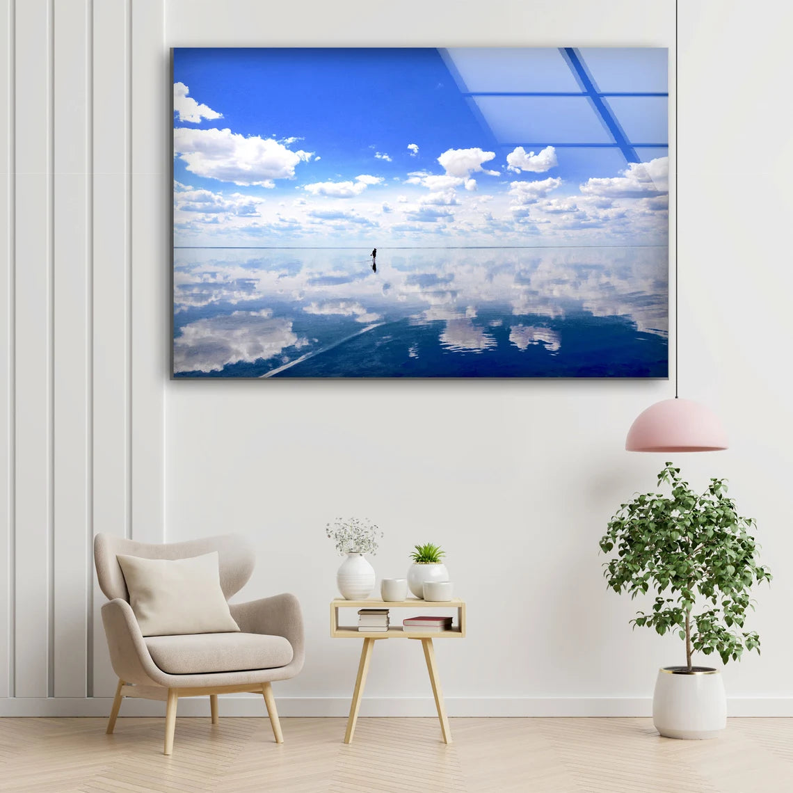 Girl Walking on Water with Sky Reflection Photograph Acrylic Glass Print Tempered Glass Wall Art 100% Made in Australia Ready to Hang