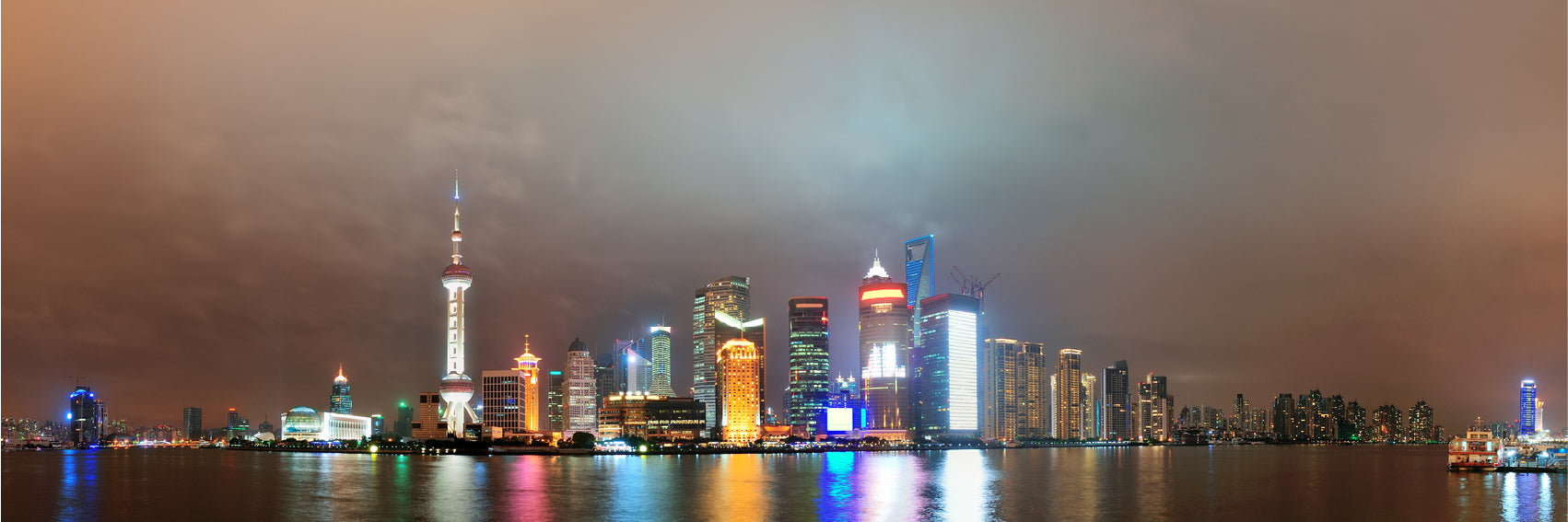 Panoramic Canvas Shanghai Night River & City Night View High Quality 100% Australian Made Wall Canvas Print Ready to Hang