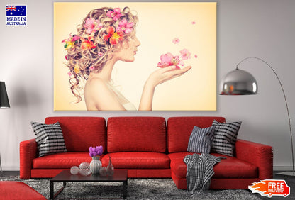 Girl Takes Flowers in Her Hands Digital Art Print 100% Australian Made