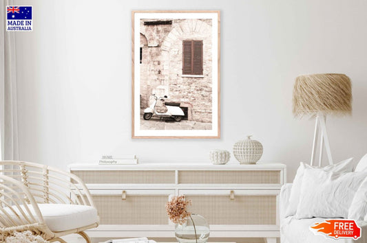 Vintage House & Scooter View Photograph Home Decor Premium Quality Poster Print Choose Your Sizes