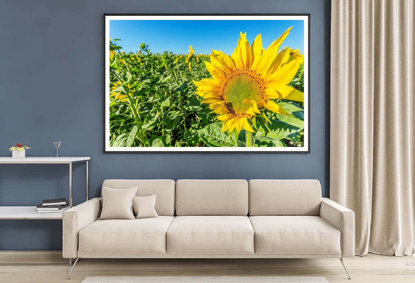 Sunflower Field View with Closeup View Photograph Home Decor Premium Quality Poster Print Choose Your Sizes