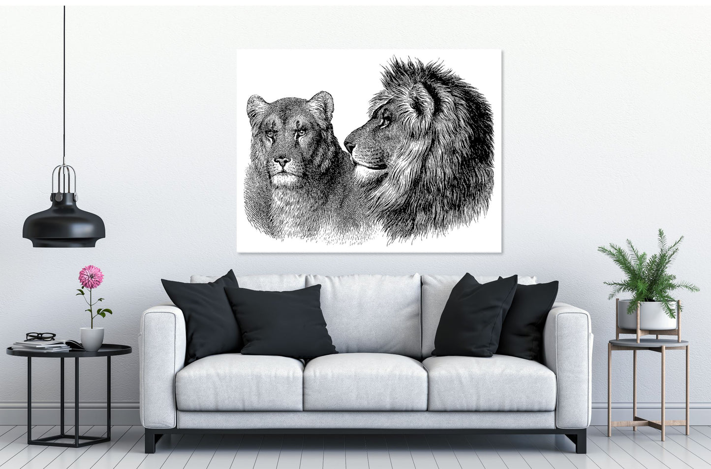 Lion son and father line art Minimalist Print 100% Australian Made