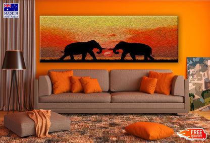 Panoramic Canvas Elephants in Sunset High Quality 100% Australian made wall Canvas Print ready to hang