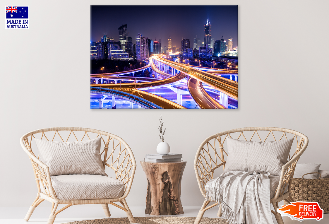 Highway Roads & City Night Time View Print 100% Australian Made