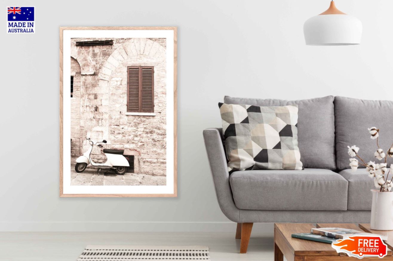 Vintage House & Scooter View Photograph Home Decor Premium Quality Poster Print Choose Your Sizes