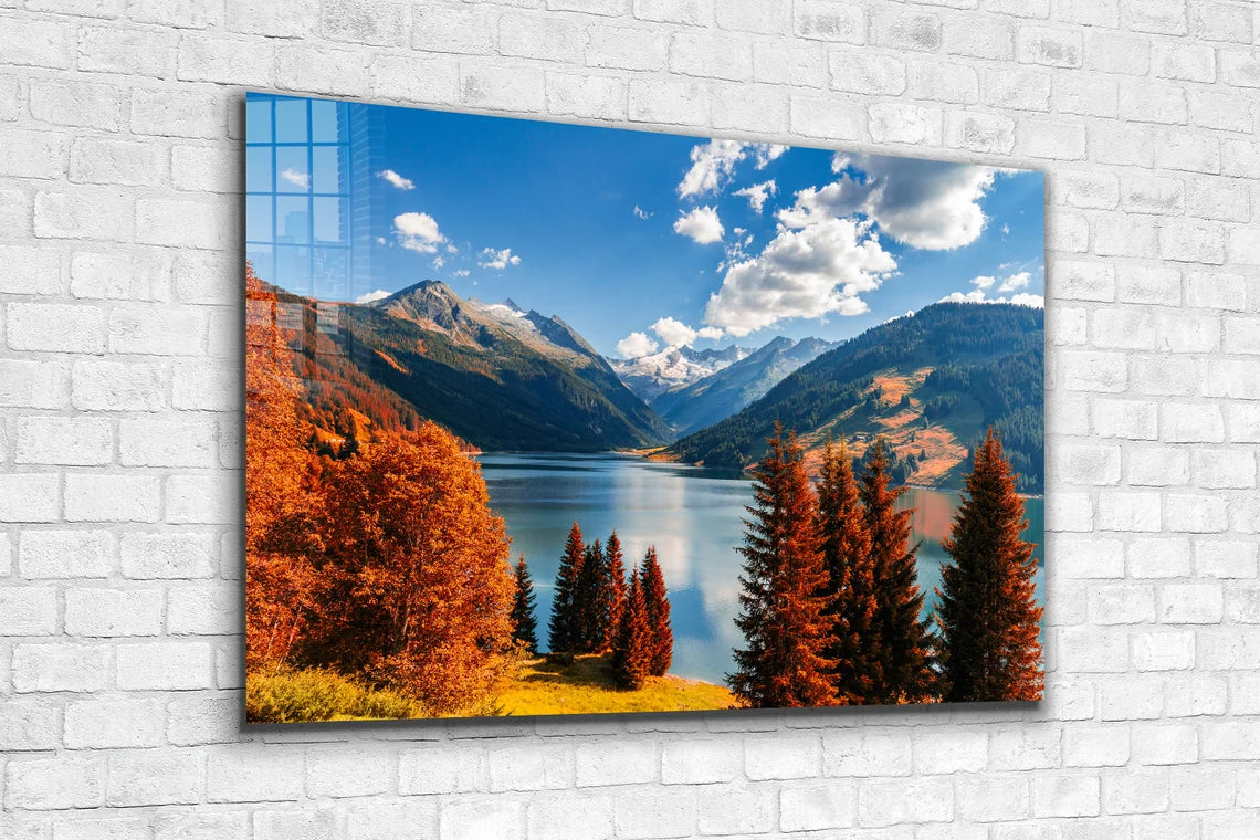 Mountains Lake Blue Sky Print Tempered Glass Wall Art 100% Made in Australia Ready to Hang