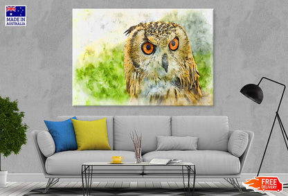 Orange Eye Owl Watercolor Painting Print 100% Australian Made