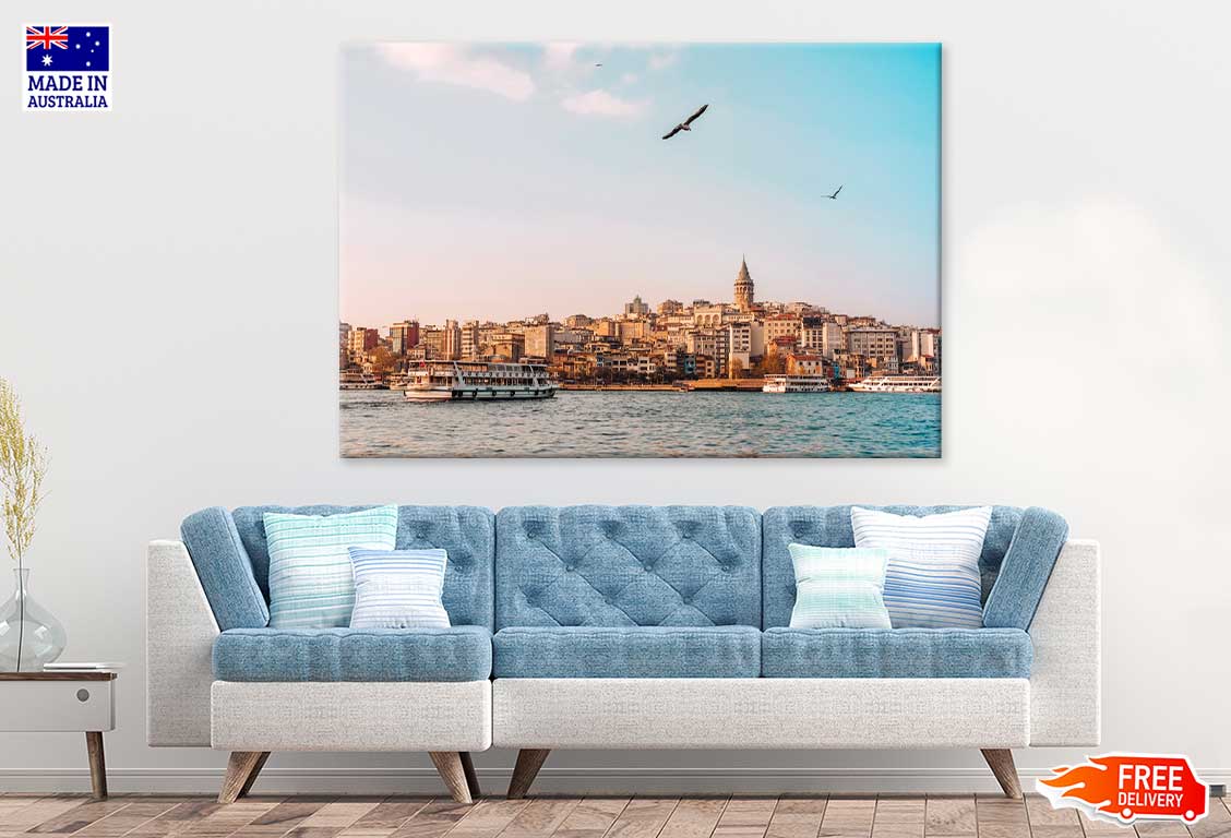 View of Istanbul City & Tower & Clear Sky Print 100% Australian Made