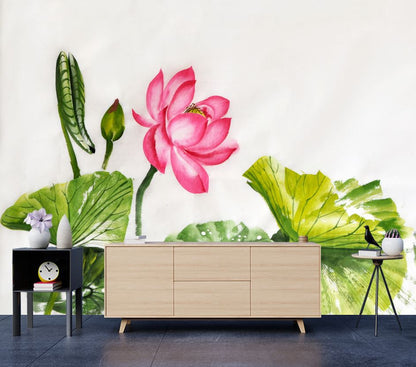 Wallpaper Murals Peel and Stick Removable Lotus Flower Watercolor Painting High Quality