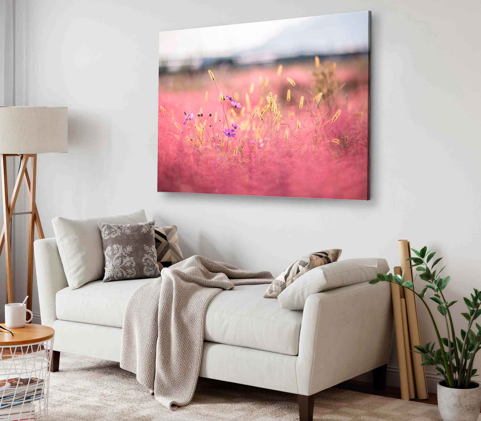 Bella Home Pink Grass Field Scenery View Print Canvas Ready to hang