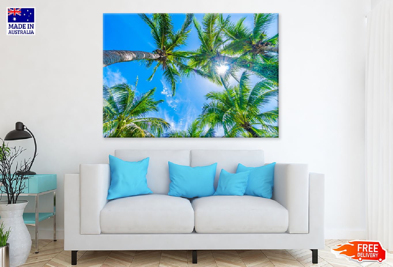 Palm Trees & Blue Sky Bottom View Photograph Print 100% Australian Made