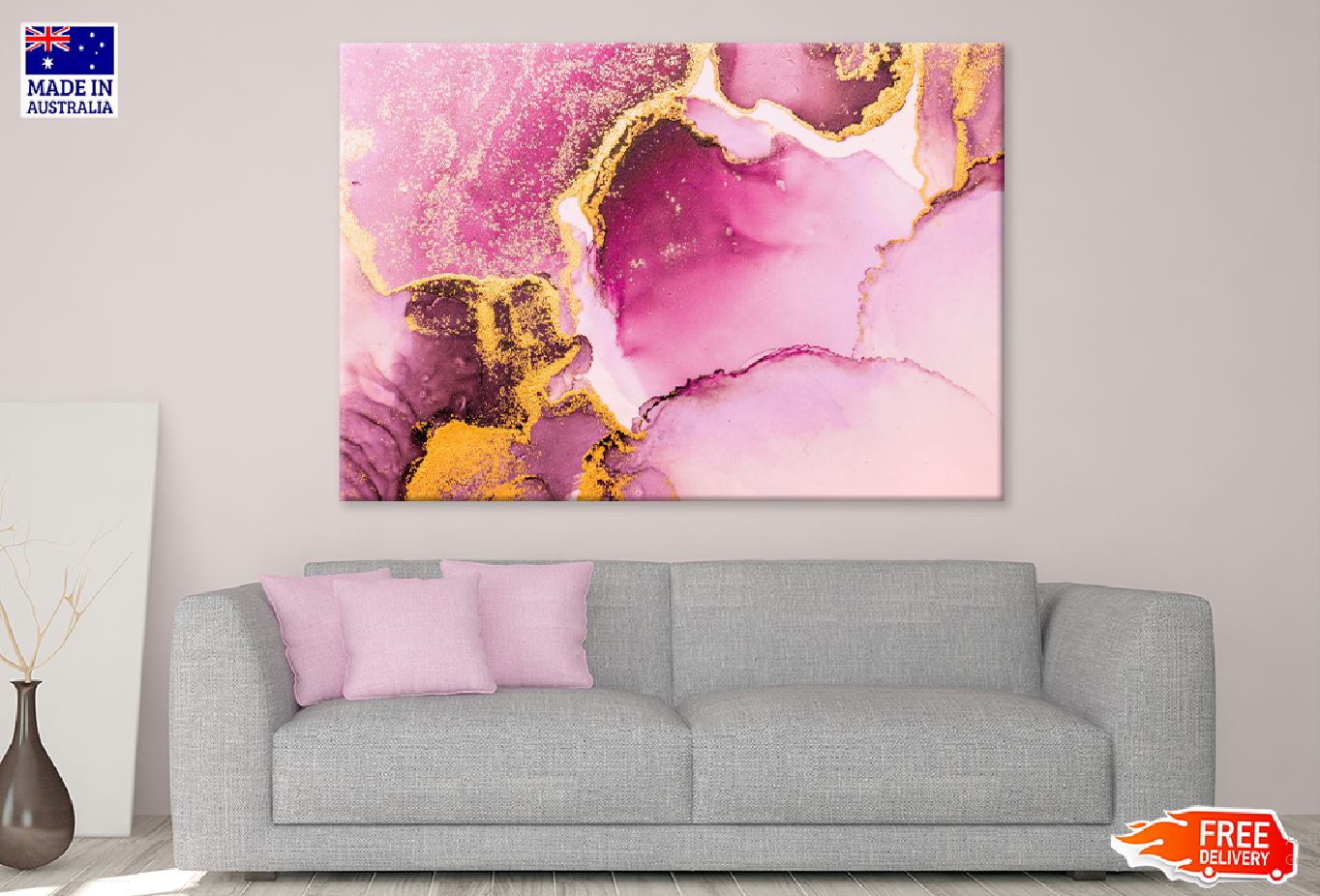 Pink Gold Liquid Ink Abstract Design Print 100% Australian Made