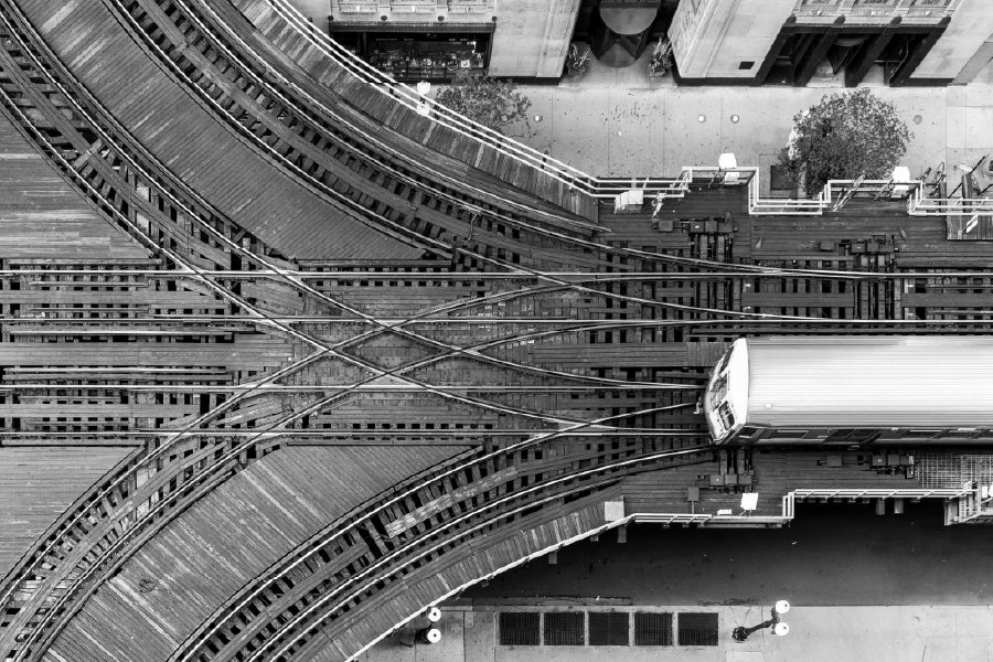 Chicago CTA Train B&W Aerial View Photograph Home Decor Premium Quality Poster Print Choose Your Sizes