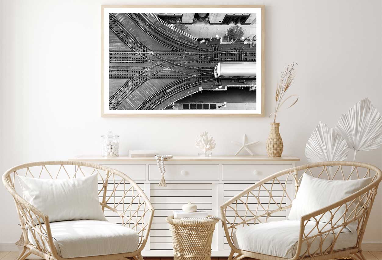 Chicago CTA Train B&W Aerial View Photograph Home Decor Premium Quality Poster Print Choose Your Sizes