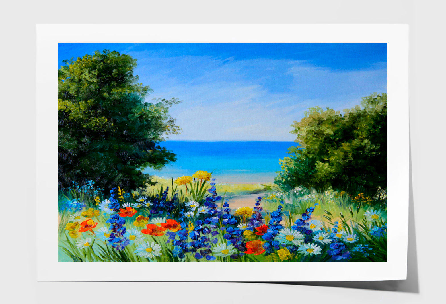 Field Near The Sea, Wild Flowers Oil Painting Wall Art Limited Edition High Quality Print Unframed Roll Canvas None