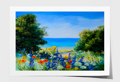 Field Near The Sea, Wild Flowers Oil Painting Wall Art Limited Edition High Quality Print Unframed Roll Canvas None