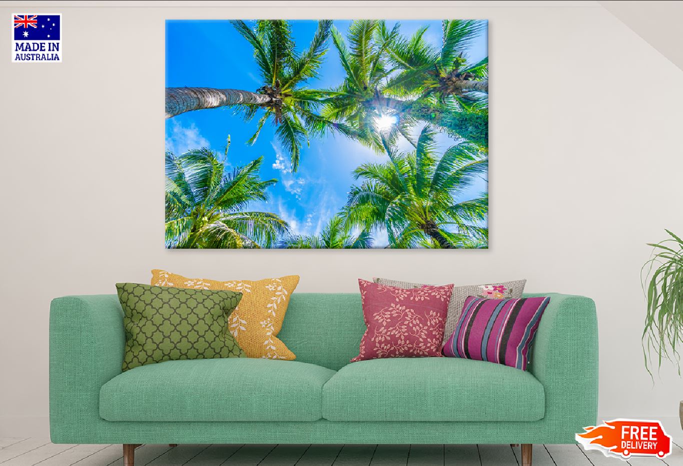 Palm Trees & Blue Sky Bottom View Photograph Print 100% Australian Made