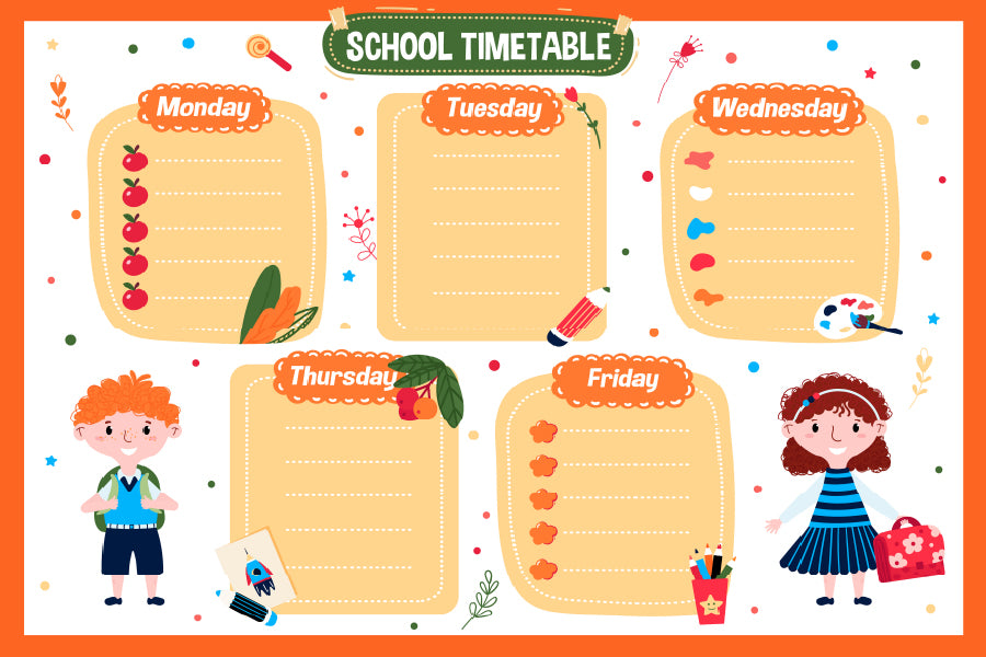 School Timetable for Children Vector Art Print 100% Australian Made