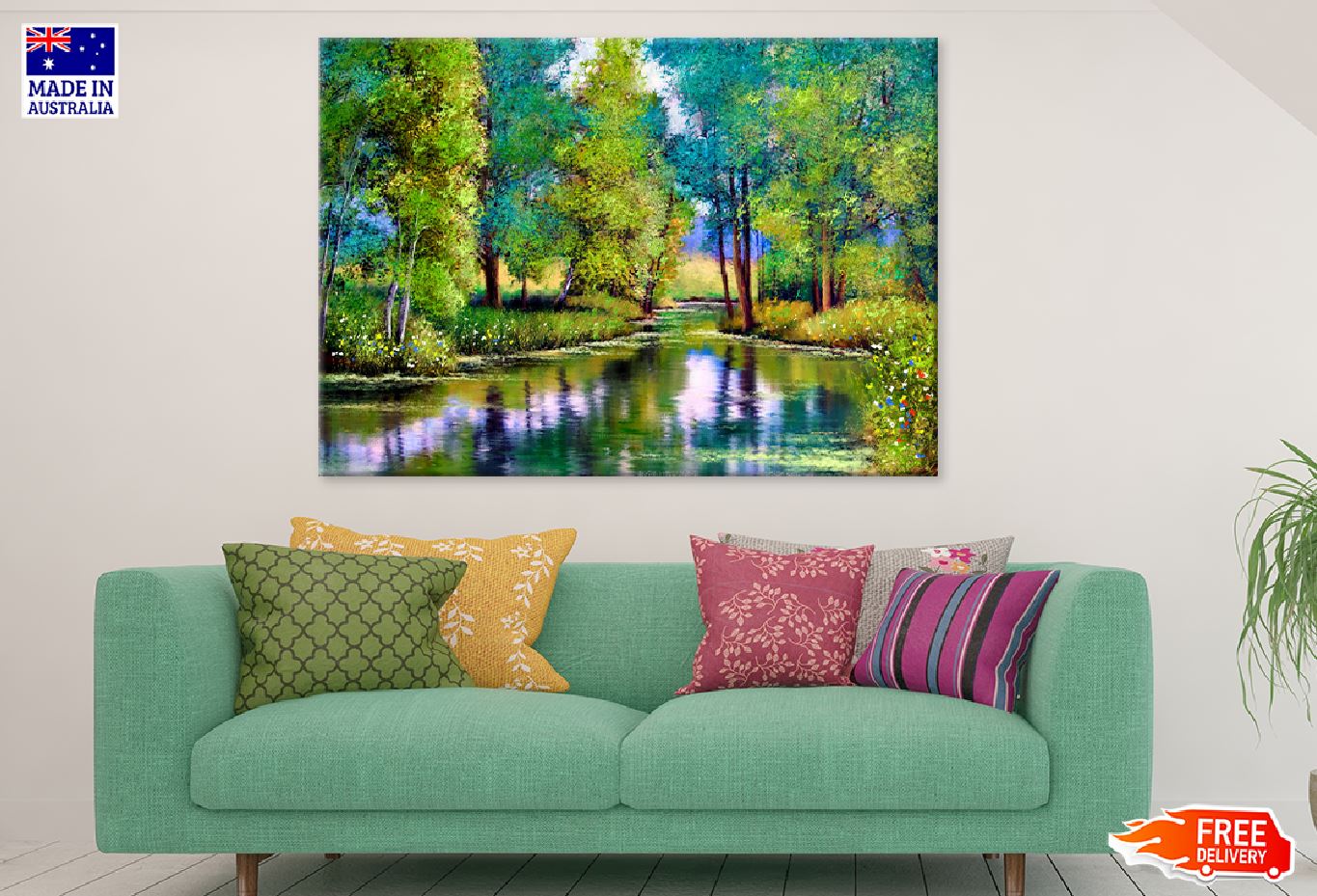 Autumn Trees with Lake Watercolor Painting Print 100% Australian Made