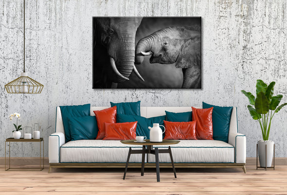 Black and white Elephants mother and child Print 100% Australian Made
