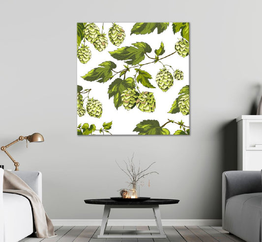 Square Canvas Beer Hops with Leaves Vector Art High Quality Print 100% Australian Made