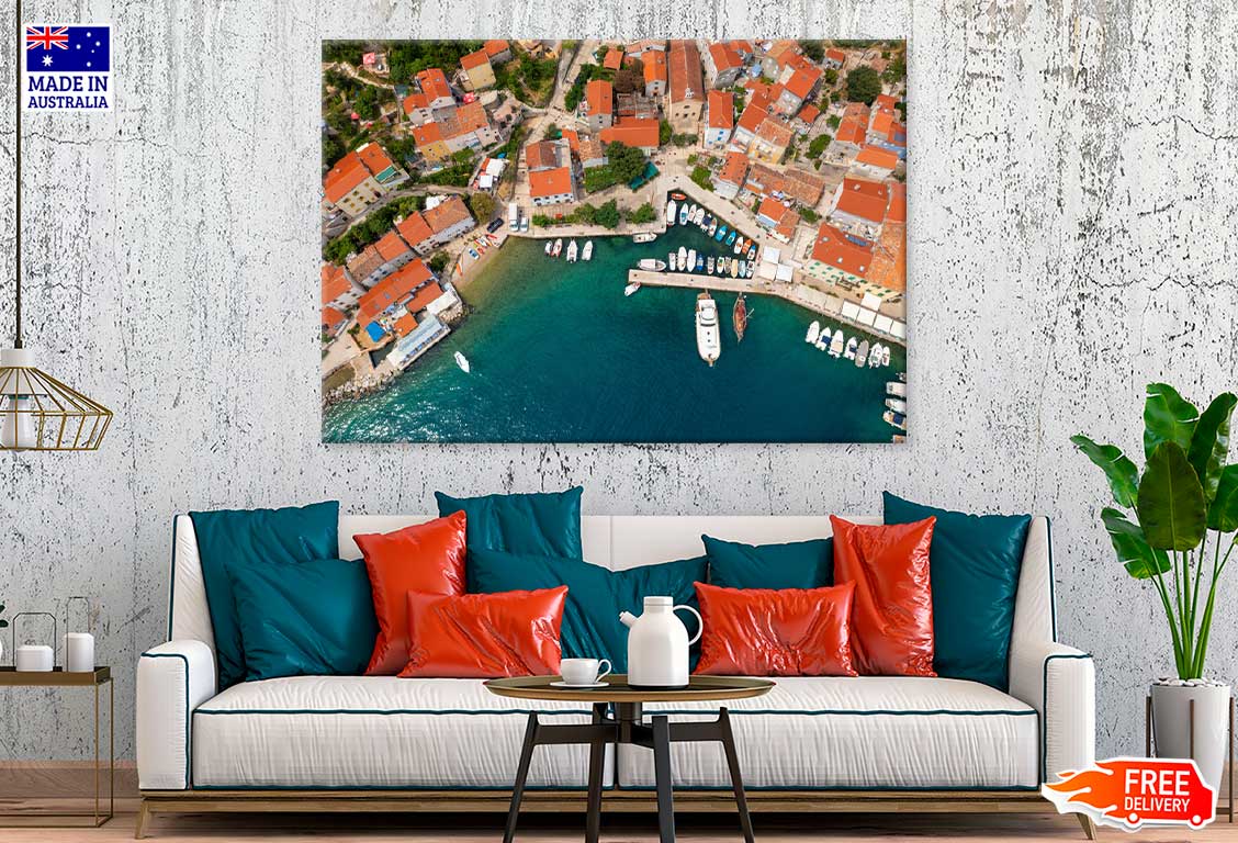 Aerial View of Valun Town in Cres Island Photograph Print 100% Australian Made