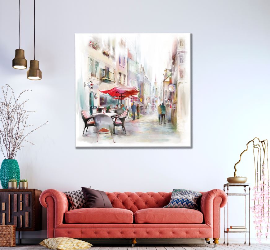 Square Canvas Street Restaurant Painting High Quality Print 100% Australian Made