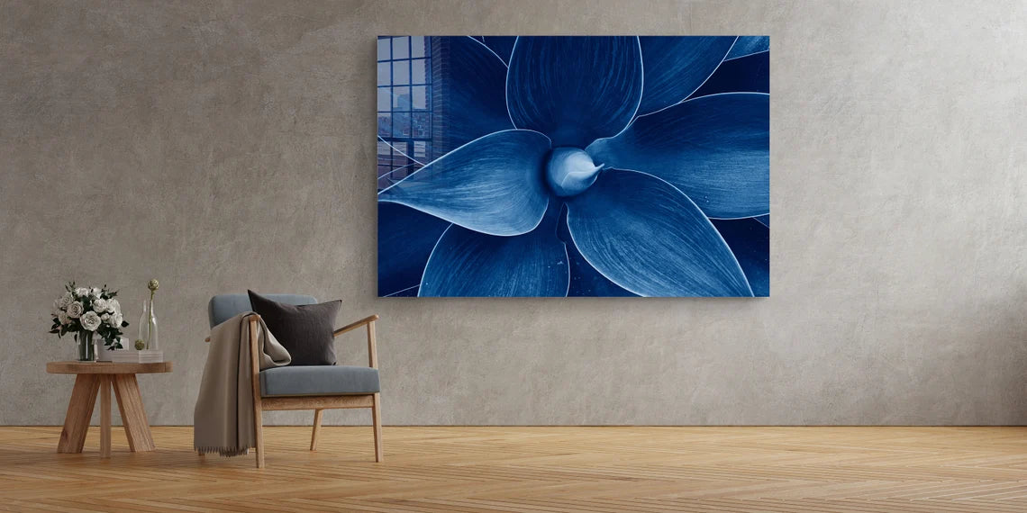 Blue Flower Closeup Print Tempered Glass Wall Art 100% Made in Australia Ready to Hang