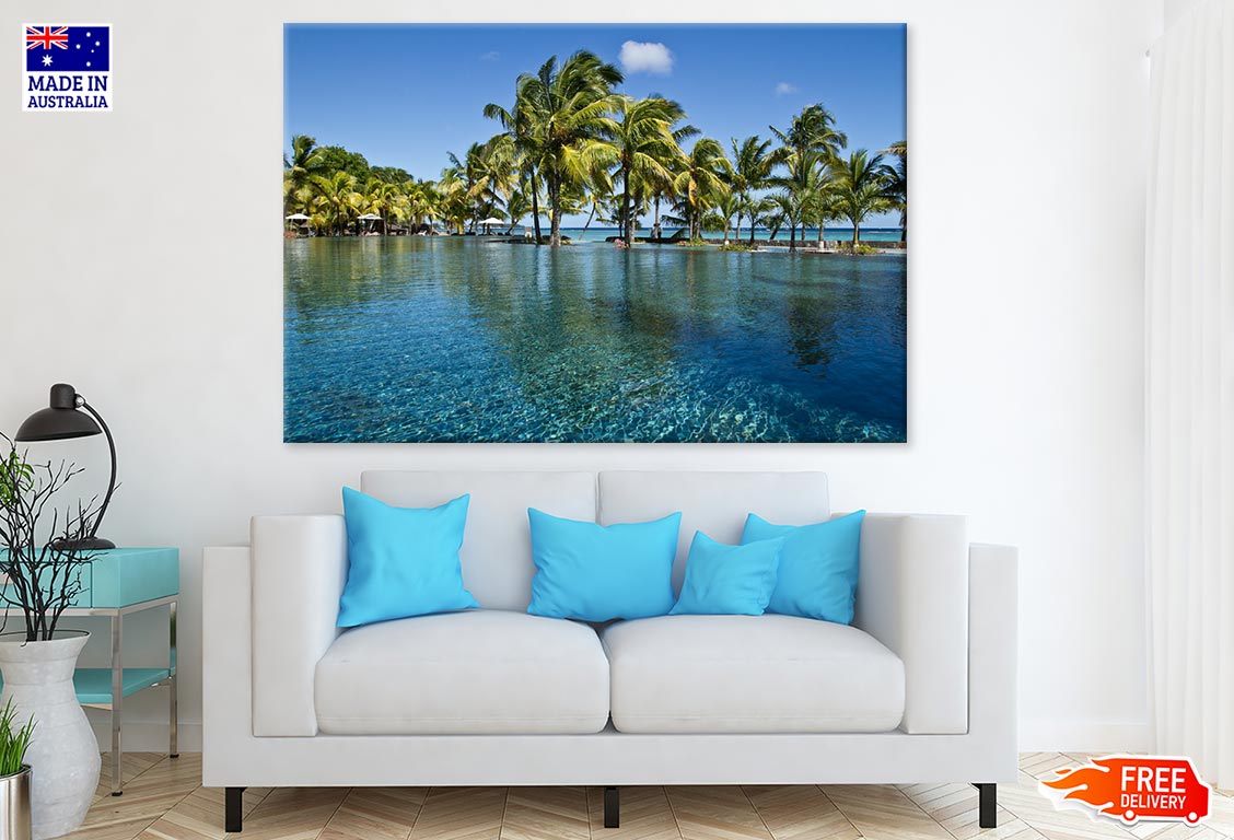 Palm Tree Near Infinity Pool & Sea Photograph Print 100% Australian Made