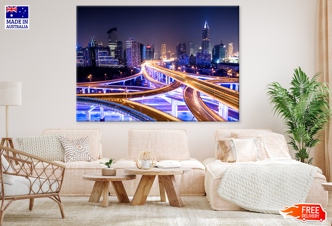 Highway Roads & City Night Time View Print 100% Australian Made