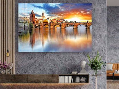 Bridge & City Sunset Print Tempered Glass Wall Art 100% Made in Australia Ready to Hang