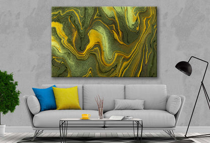 Bella Home Dark Green Gold Abstract Acrylic Print Canvas Ready to hang