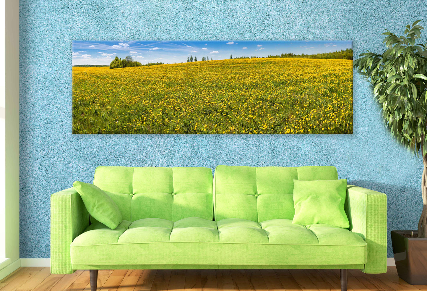 Panoramic Canvas Yellow Flower Field View Photograph High Quality 100% Australian Made Wall Canvas Print Ready to Hang