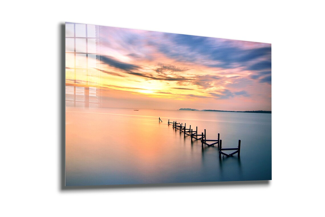 Seashore Pier Wreck Print Tempered Glass Wall Art 100% Made in Australia Ready to Hang