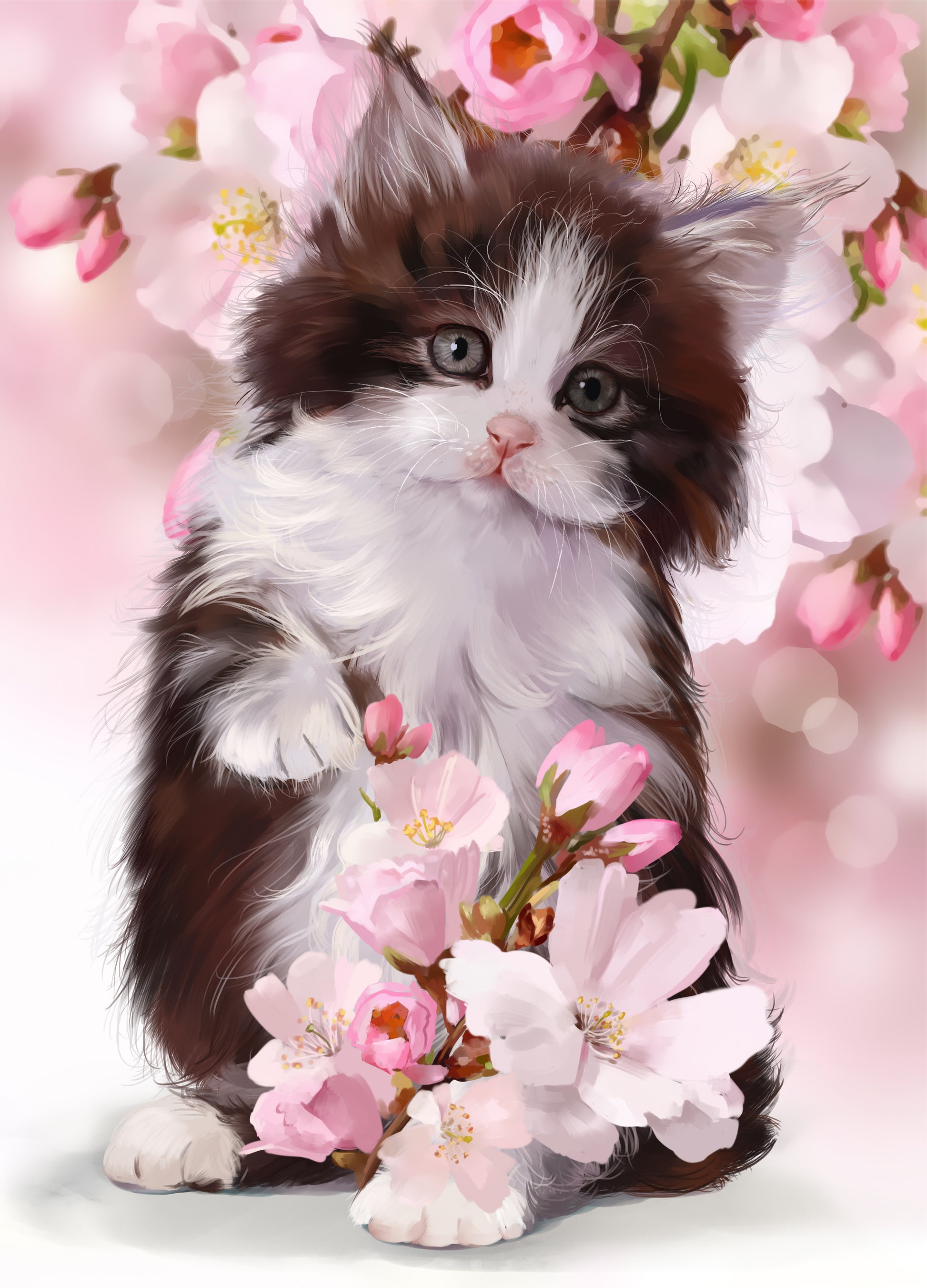 Kitten & Flowers 3D Design Home Decor Premium Quality Poster Print Choose Your Sizes