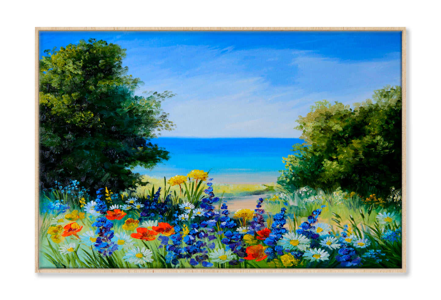 Field Near The Sea, Wild Flowers Oil Painting Wall Art Limited Edition High Quality Print Canvas Box Framed Natural