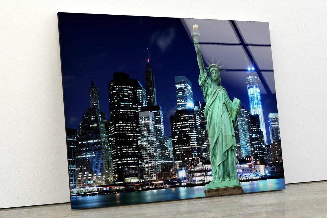 Statue Of Liberty & NY City Photograph Acrylic Glass Print Tempered Glass Wall Art 100% Made in Australia Ready to Hang