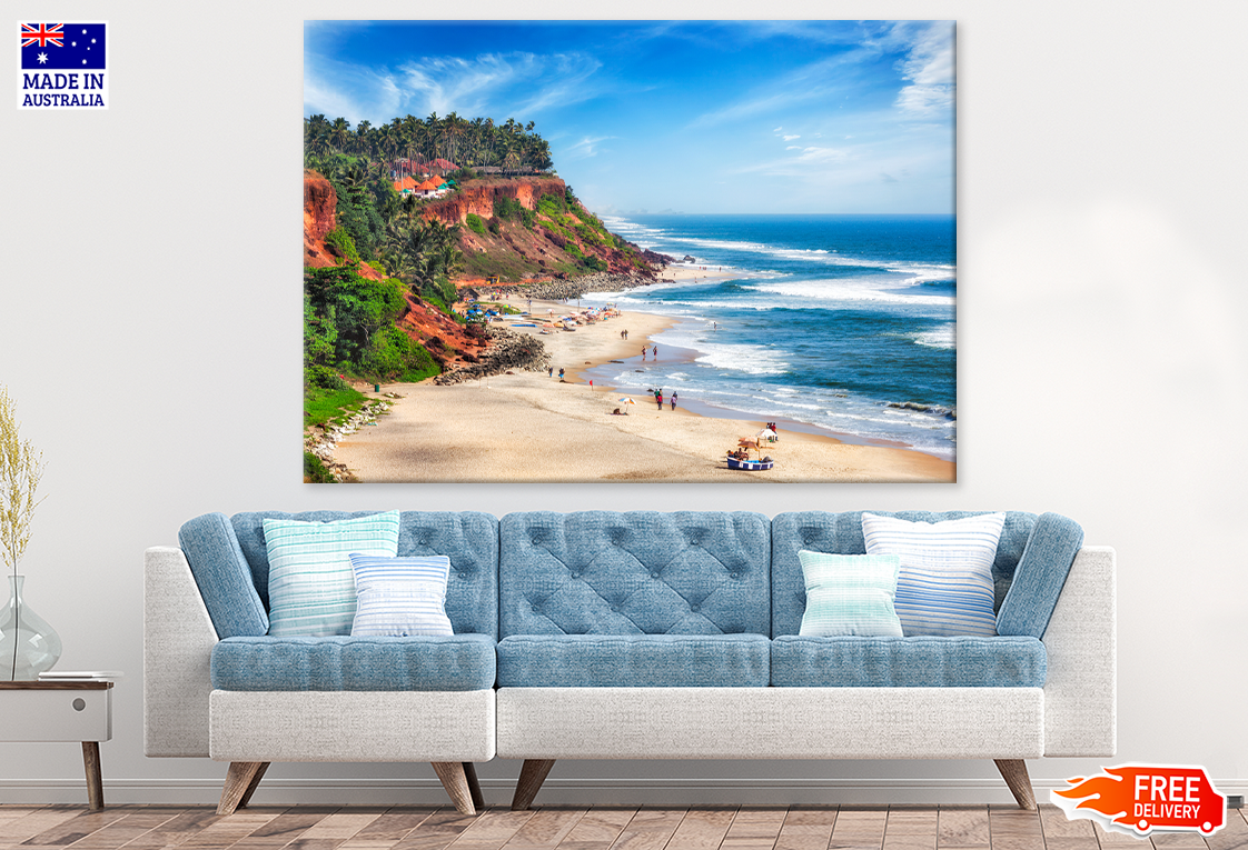 Palm Trees With Mountain & Sea Sky View Photograph Print 100% Australian Made