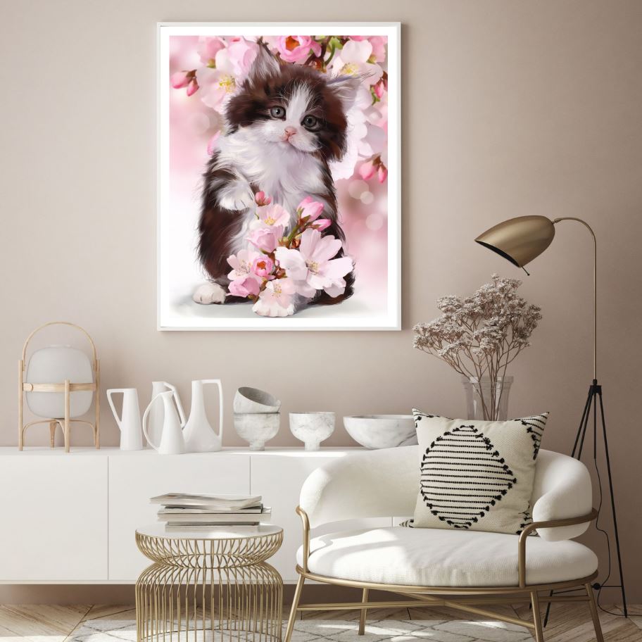 Kitten & Flowers 3D Design Home Decor Premium Quality Poster Print Choose Your Sizes