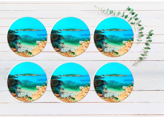 Blue Lagoon Comino Island Malta Gozo Coasters Wood & Rubber - Set of 6 Coasters