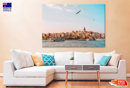 View of Istanbul City & Tower & Clear Sky Print 100% Australian Made