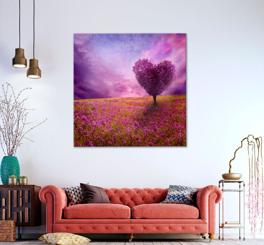 Square Canvas Purple Heart Shape Tree View High Quality Print 100% Australian Made