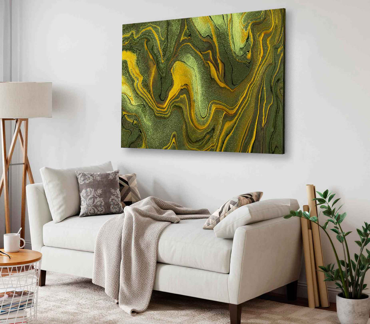 Bella Home Dark Green Gold Abstract Acrylic Print Canvas Ready to hang